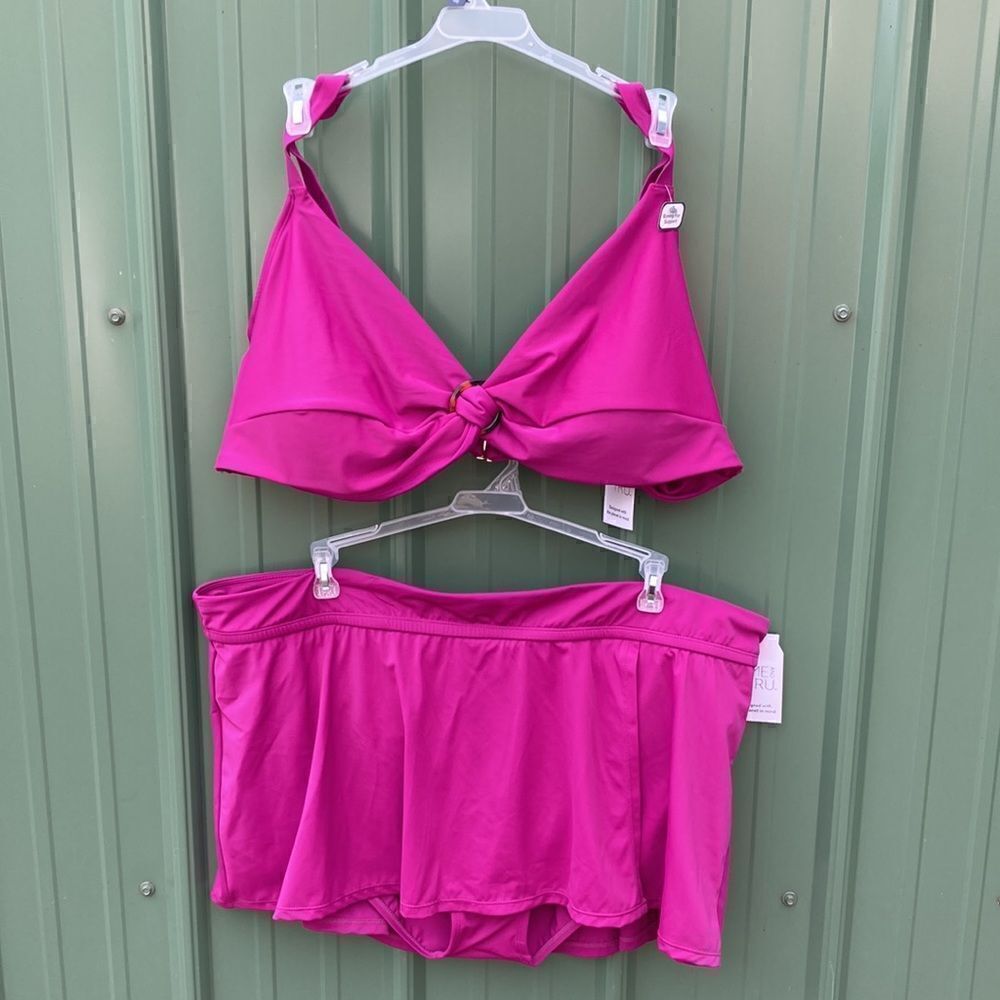 Swim Top & Mid Rise Split Skirt Bikini Bottom Swimsuit Bathing Suit Size 3X